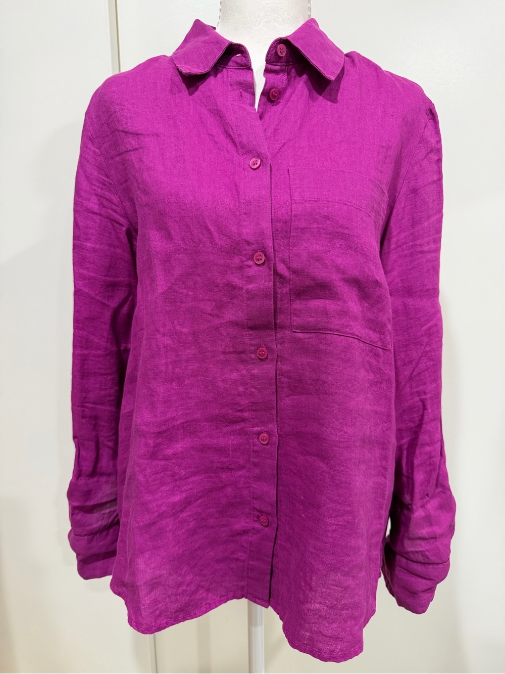 Mango Women's Button-Down Linen Shirt in Bright Magenta